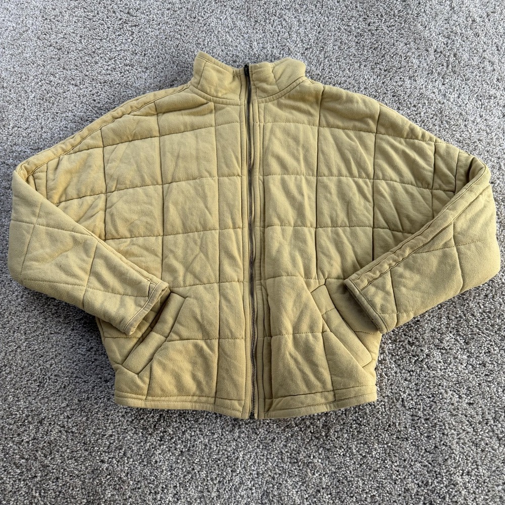 Cotton On Jacket Womens 2 Beige Short Quilted Fleece Full Zip Elastic Pockets